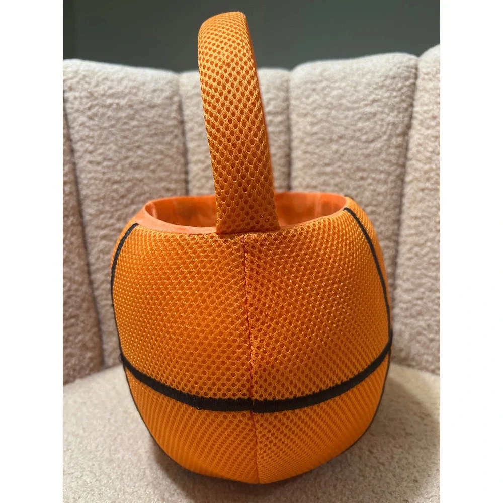 Basketball Plush Easter Basket Trick or Treat Bucket Orange Mesh Sports Theme